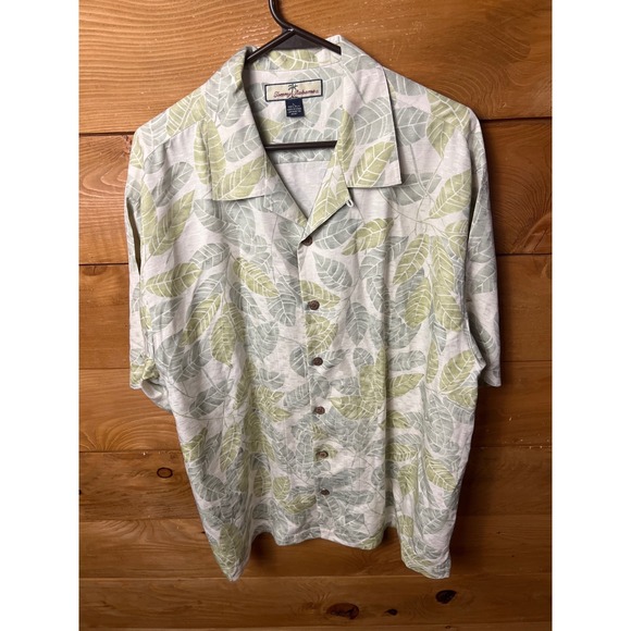 Tommy Bahama Silk Button Up Shirt Mens L Leaf Print Camp Casual Vintage Hawaiian - Picture 1 of 8